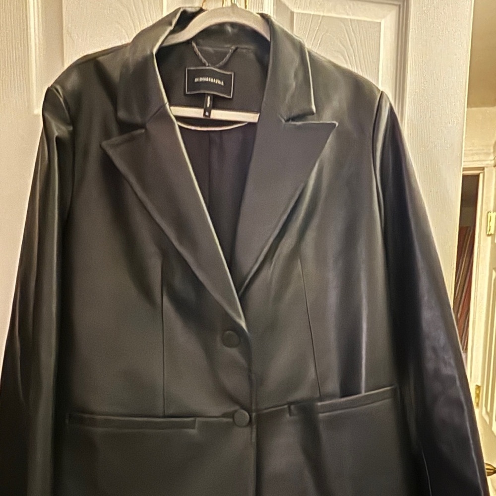 BCBGMaxAzria Black Faux Leather Blazer